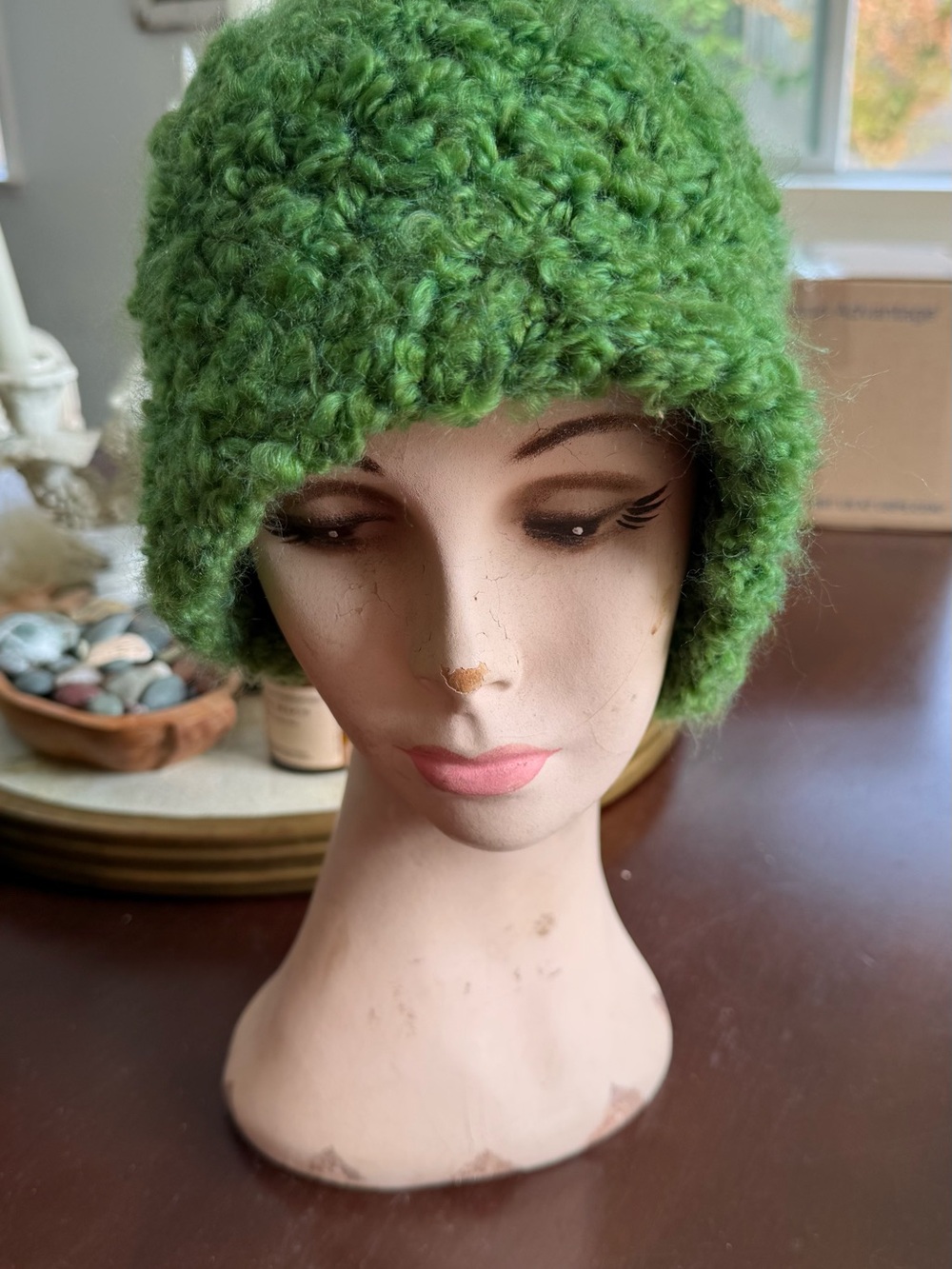 Hand-Knit Green Cozy Women's Winter Hat